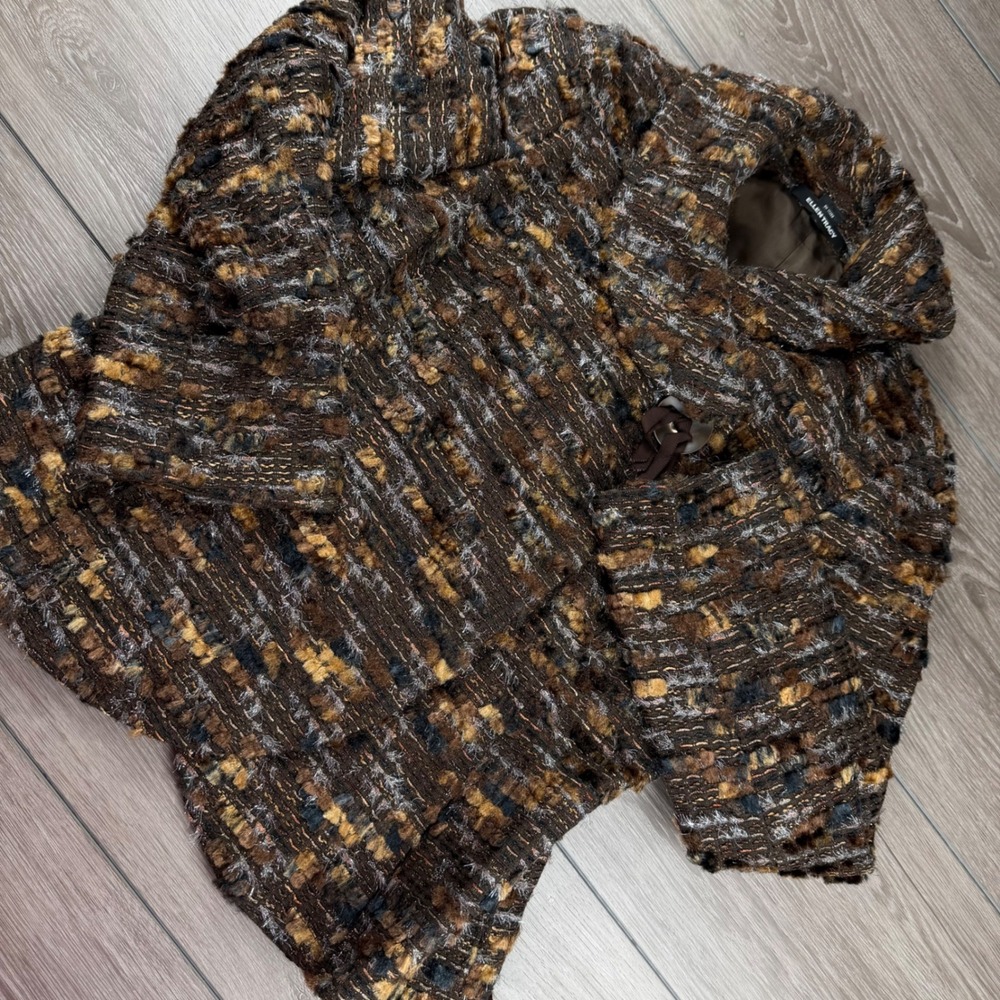 Ellen Tracy Women Jacket Faux Fur Textured Tweed Brown Size 14